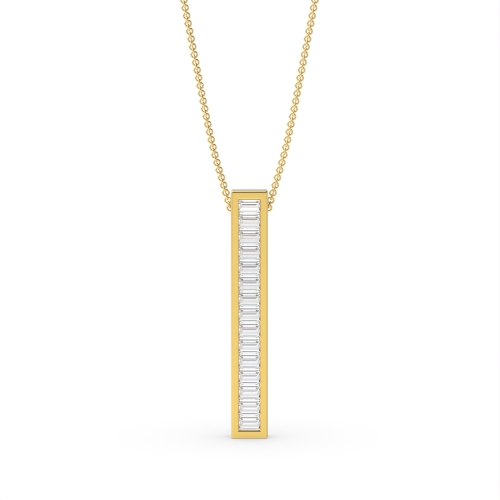 Channel Setting Baguette Yellow Gold Vertical bar Pendant Necklaces