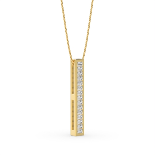 Channel Setting Baguette Yellow Gold Vertical bar Pendant Necklaces