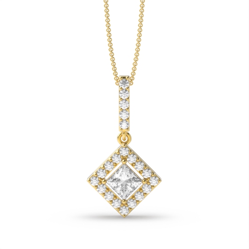 4 Prong Princess Yellow Gold Souvenir Pendant Necklaces