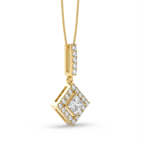 4 Prong Princess Yellow Gold Souvenir Pendant Necklaces
