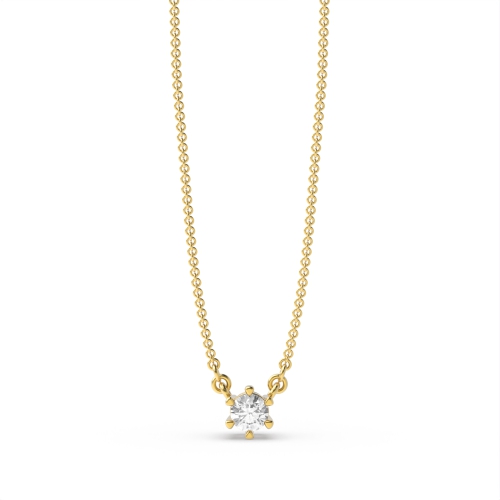 6 Prong Round Yellow Gold Daily wear Pendant Necklaces