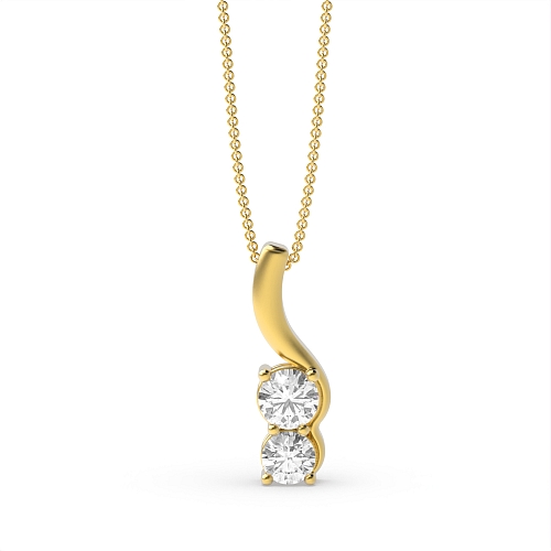 4 Prong Round Yellow Gold 2 stone Pendant Necklaces