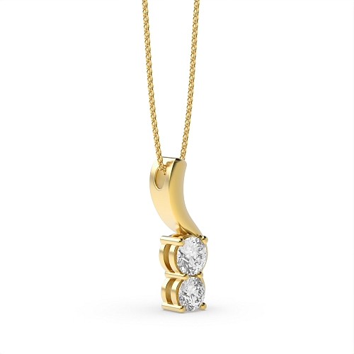 4 Prong Round Yellow Gold 2 stone Pendant Necklaces