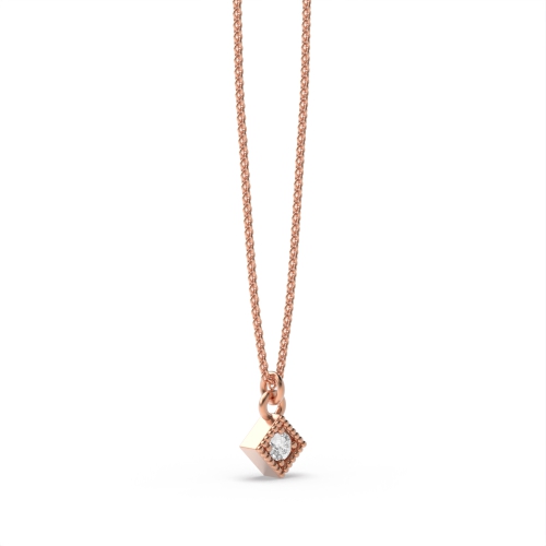 4 Prong Round Rose Gold Tiny square Pendant Necklaces