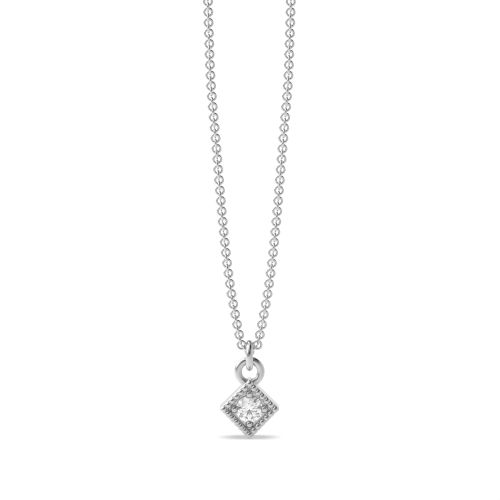 4 Prong Round Platinum Tiny square Pendant Necklaces