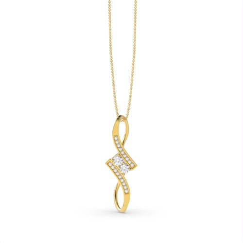 4 Prong Round Yellow Gold Bypass infinity Pendant Necklaces