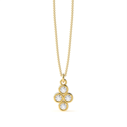 Bezel Setting Round Yellow Gold Aqua beam Pendant Necklaces