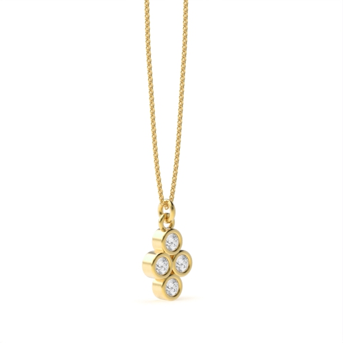Bezel Setting Round Yellow Gold Aqua beam Pendant Necklaces