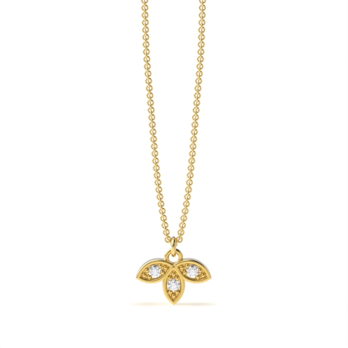 4 Prong Round Yellow Gold 3 leaf Pendant Necklaces