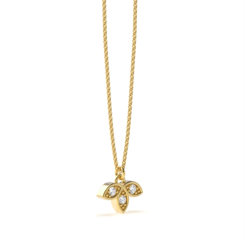 4 Prong Round Yellow Gold 3 leaf Pendant Necklaces
