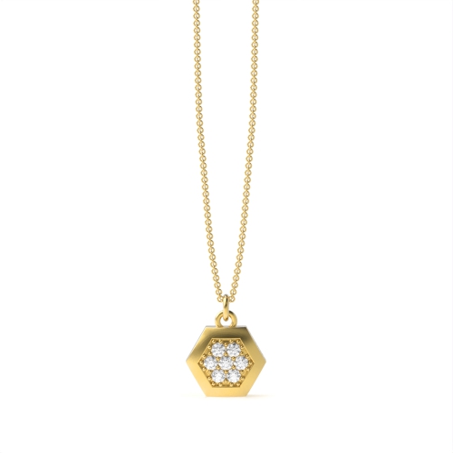 4 Prong Round Yellow Gold Heaxagon shaped Pendant Necklaces