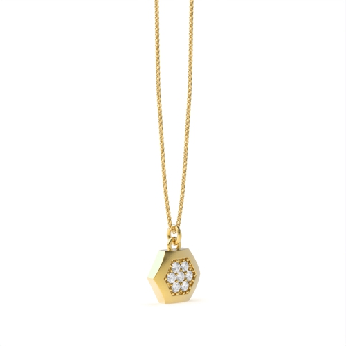 4 Prong Round Yellow Gold Heaxagon shaped Pendant Necklaces