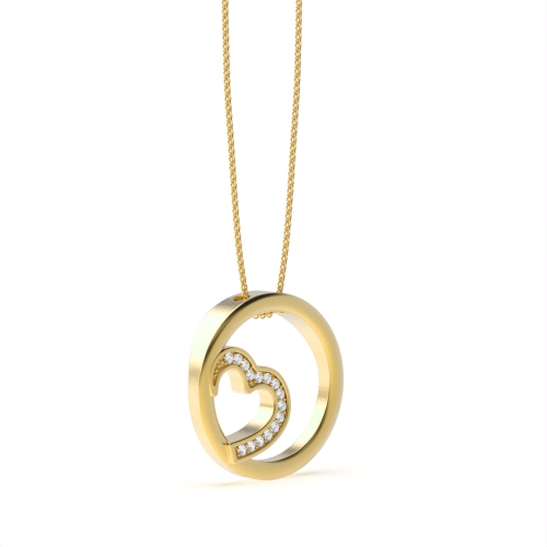 Pave Setting Round Yellow Gold Circle Pendant Necklace