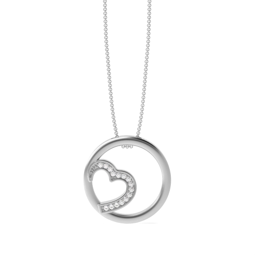 Pave Setting Round Silver Half heart and Circle Pendant Necklaces