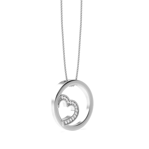 Pave Setting Round Half heart and Lab Grown Diamond Pendant Necklaces