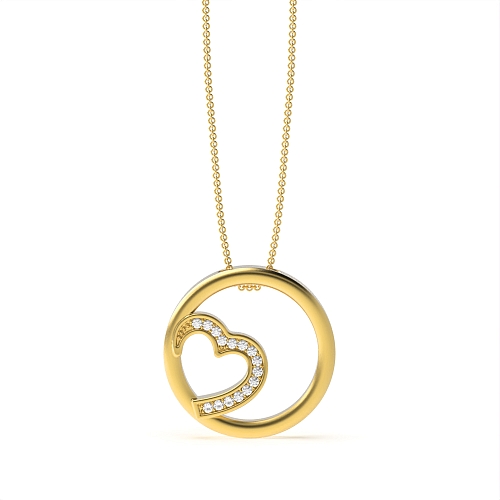 Pave Setting Round Yellow Gold Half heart and Pendant Necklaces