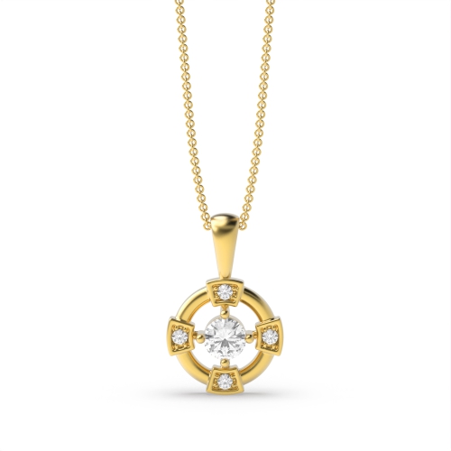 4 Prong Round Yellow Gold Circle Pendant Necklaces
