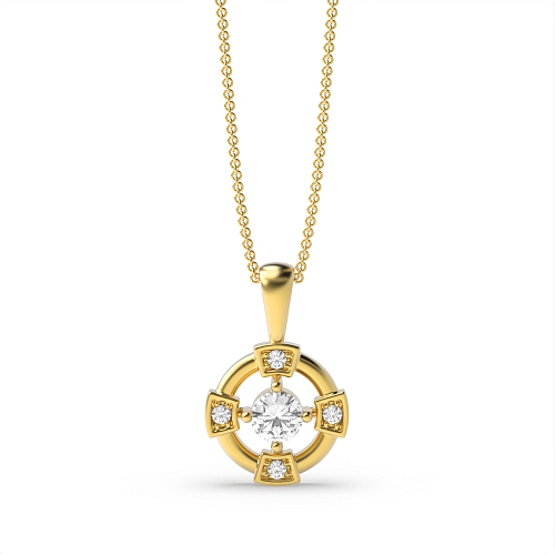 4 Prong Round Yellow Gold Flash Pendant Necklaces