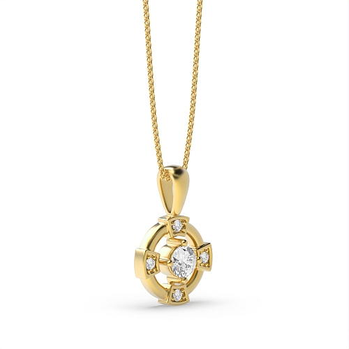 4 Prong Round Yellow Gold Flash Pendant Necklaces