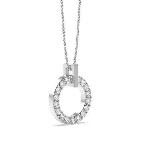4 Prong Round White Gold Circle Pendant Necklace