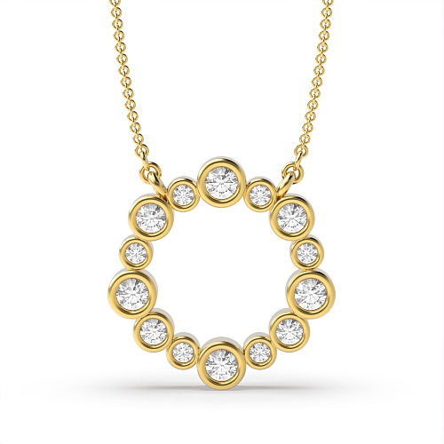 Bezel Setting Round Yellow Gold Bubble wreath Pendant Necklaces