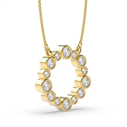 Bezel Setting Round Yellow Gold Bubble wreath Pendant Necklaces