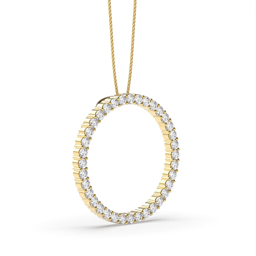 4 Prong Round Yellow Gold Circle of love Pendant Necklaces
