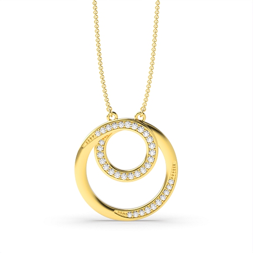 Pave Setting Round Yellow Gold Radiance Pendant Necklaces