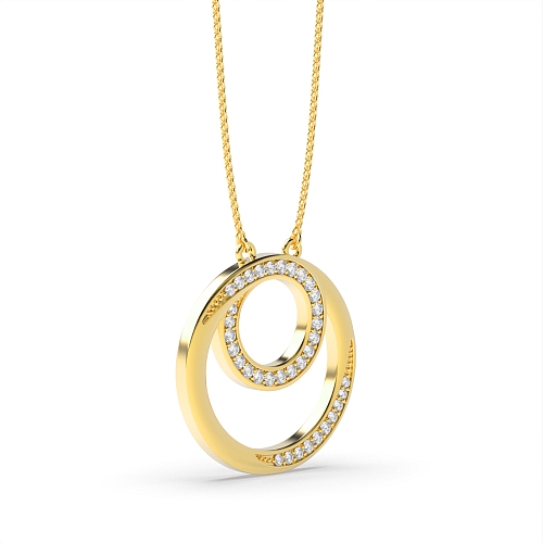 Pave Setting Round Yellow Gold Radiance Pendant Necklaces
