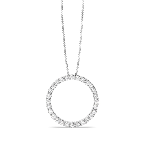 4 Prong Round Lustrous Stud Circle Pendant Necklace