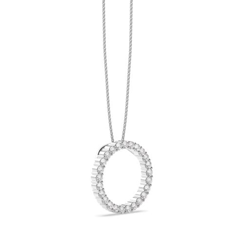 4 Prong Round Silver Gleaming stud Circle Pendant Necklaces