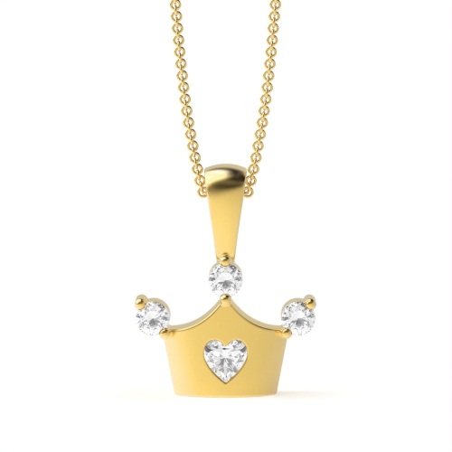 Prong Heart Yellow Gold Crown Pendant Necklaces