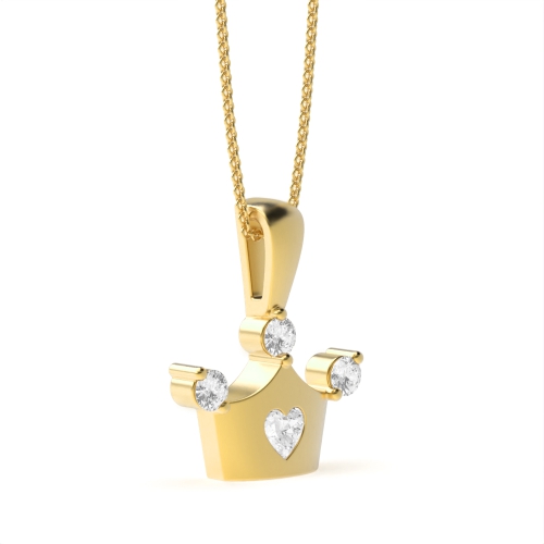 Prong Heart Yellow Gold Crown Pendant Necklaces