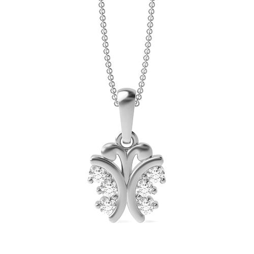 3 Prong Round Silver Shimmer stud Pendant Necklaces