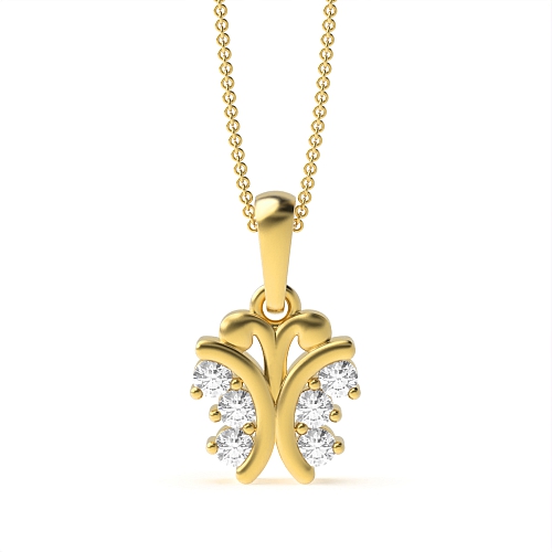 3 Prong Round Yellow Gold Shimmer stud Pendant Necklaces