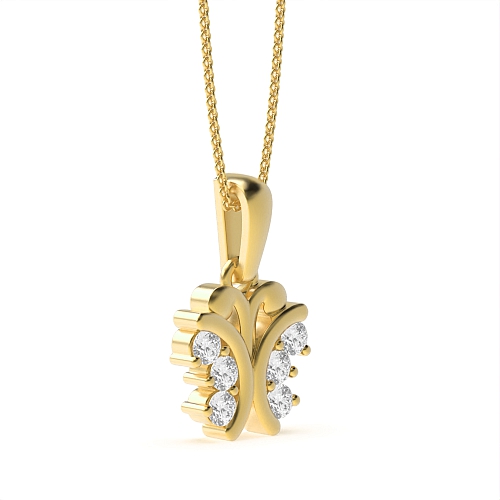 3 Prong Round Yellow Gold Shimmer stud Pendant Necklaces