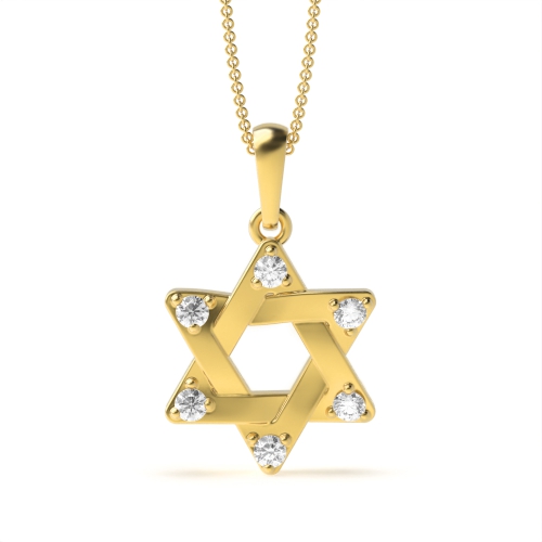 3 Prong Round Yellow Gold Star Pendant Necklaces