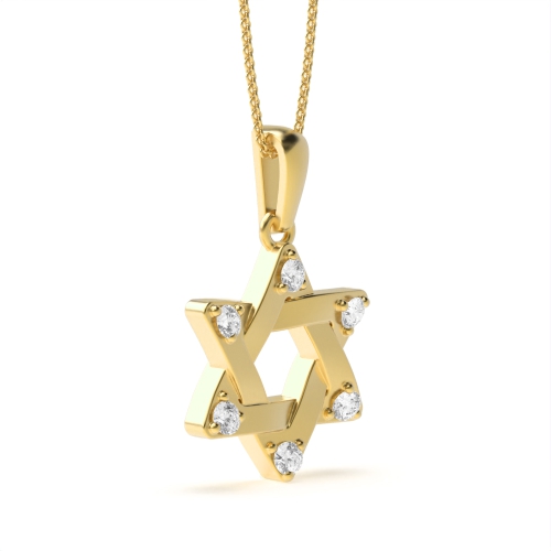 3 Prong Round Yellow Gold Star Pendant Necklaces