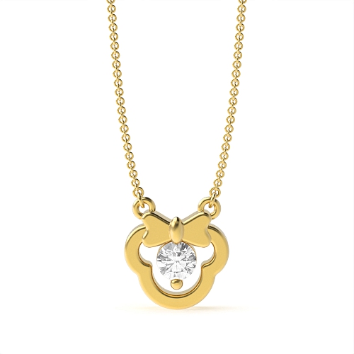 3 Prong Round Yellow Gold Bow Pendant Necklaces