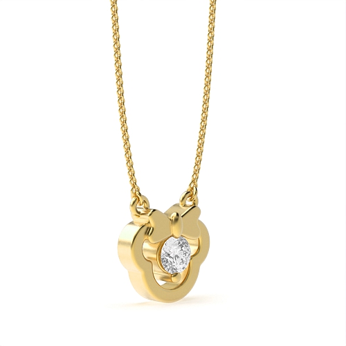 3 Prong Round Yellow Gold Bow Pendant Necklaces