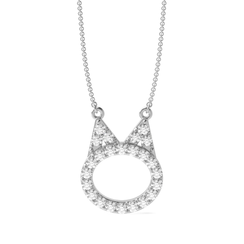 Pave Setting Round Silver Accent cat Pendant Necklaces