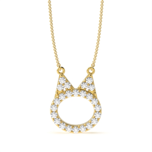 Pave Setting Round Yellow Gold Accent cat Pendant Necklaces