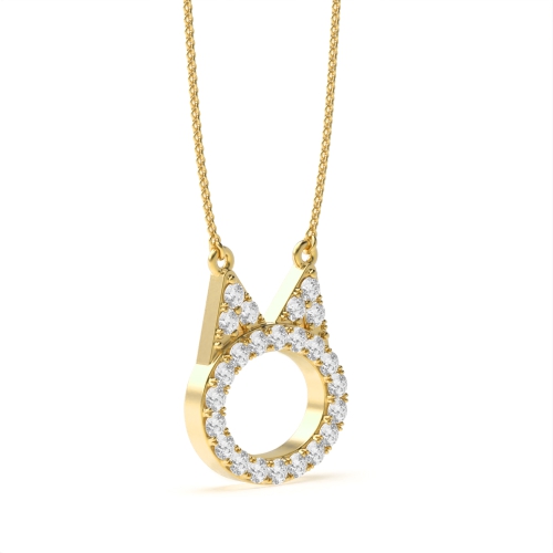 Pave Setting Round Yellow Gold Accent cat Pendant Necklaces