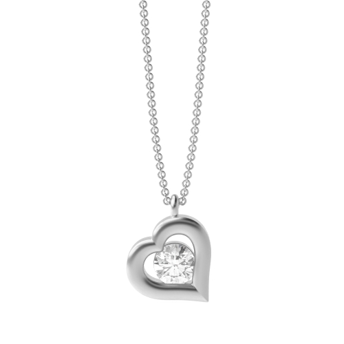 Channel Setting Round Silver Heart Pendant Necklace