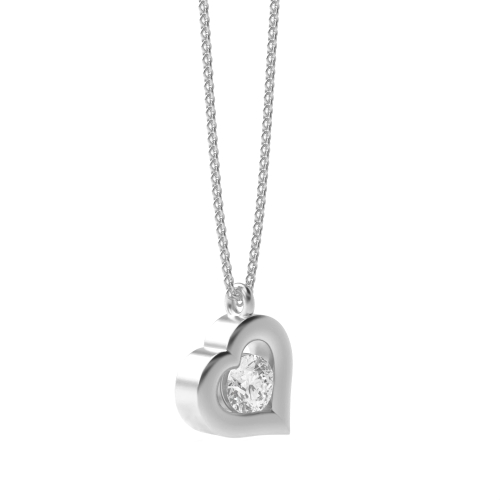 Channel Setting Round Silver Heart Pendant Necklace