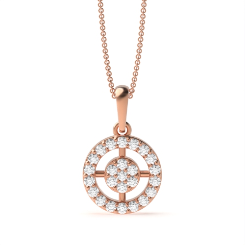 Pave Setting Round Rose Gold Brilliant stud Cluster Pendant Necklaces