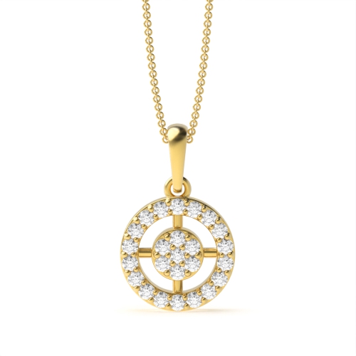 Pave Setting Round Yellow Gold Brilliant stud Pendant Necklaces