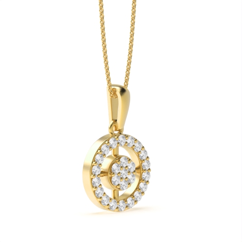 Pave Setting Round Yellow Gold Brilliant stud Pendant Necklaces