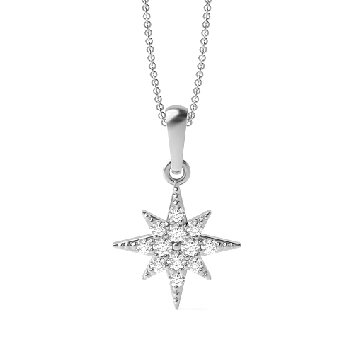 Pave Setting Round Platinum Star cluster Pendant Necklaces