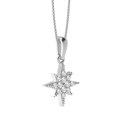 Pave Setting Round Platinum Star cluster Pendant Necklaces
